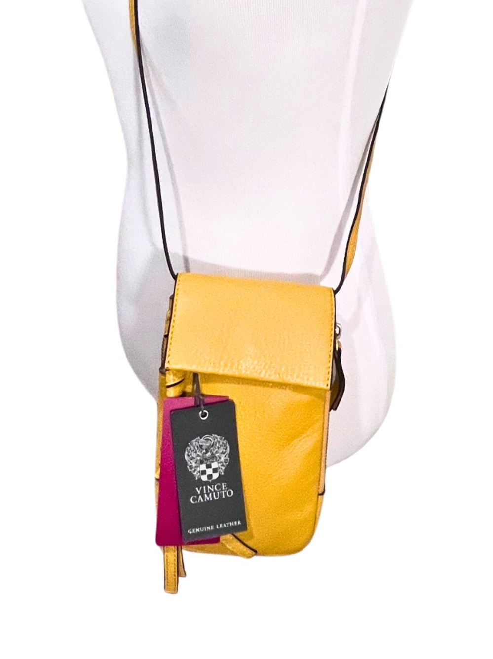 NWT Vince Camuto | Mustard Yellow Genuine Pebbled Leather Crossbody Phone Bag